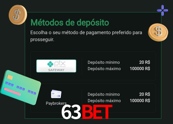 O cassino 63Bet oferece uma grande variedade de métodos de pagamento